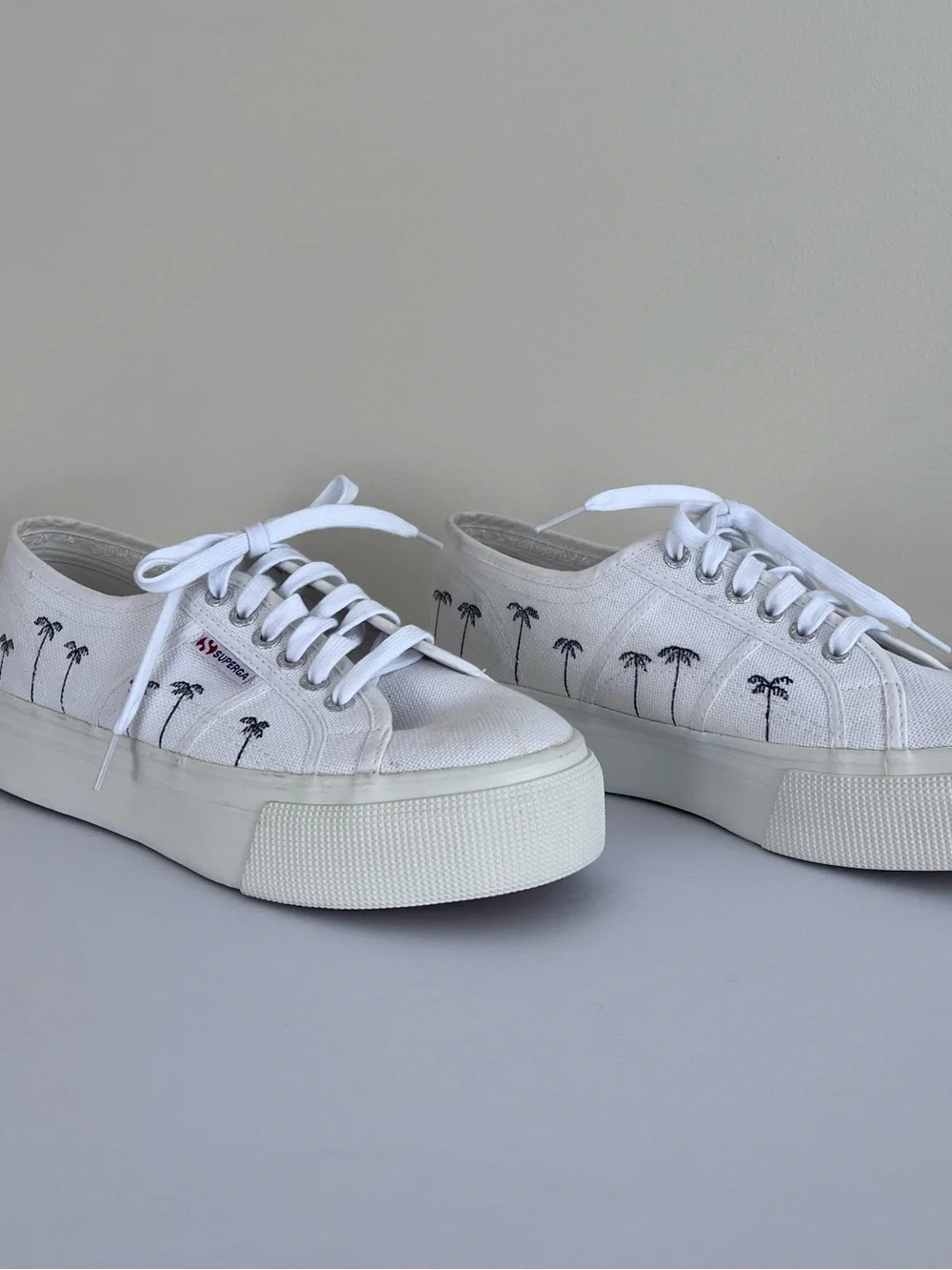 Superga 2750 White Canvas With Palm Tree Design